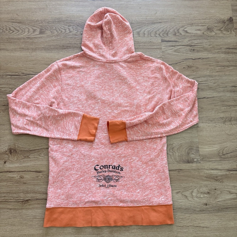 Harley Davidson Hoodie Sweatshirt Womens Medium Graphic Orange Cream Heather - Picture 7 of 8